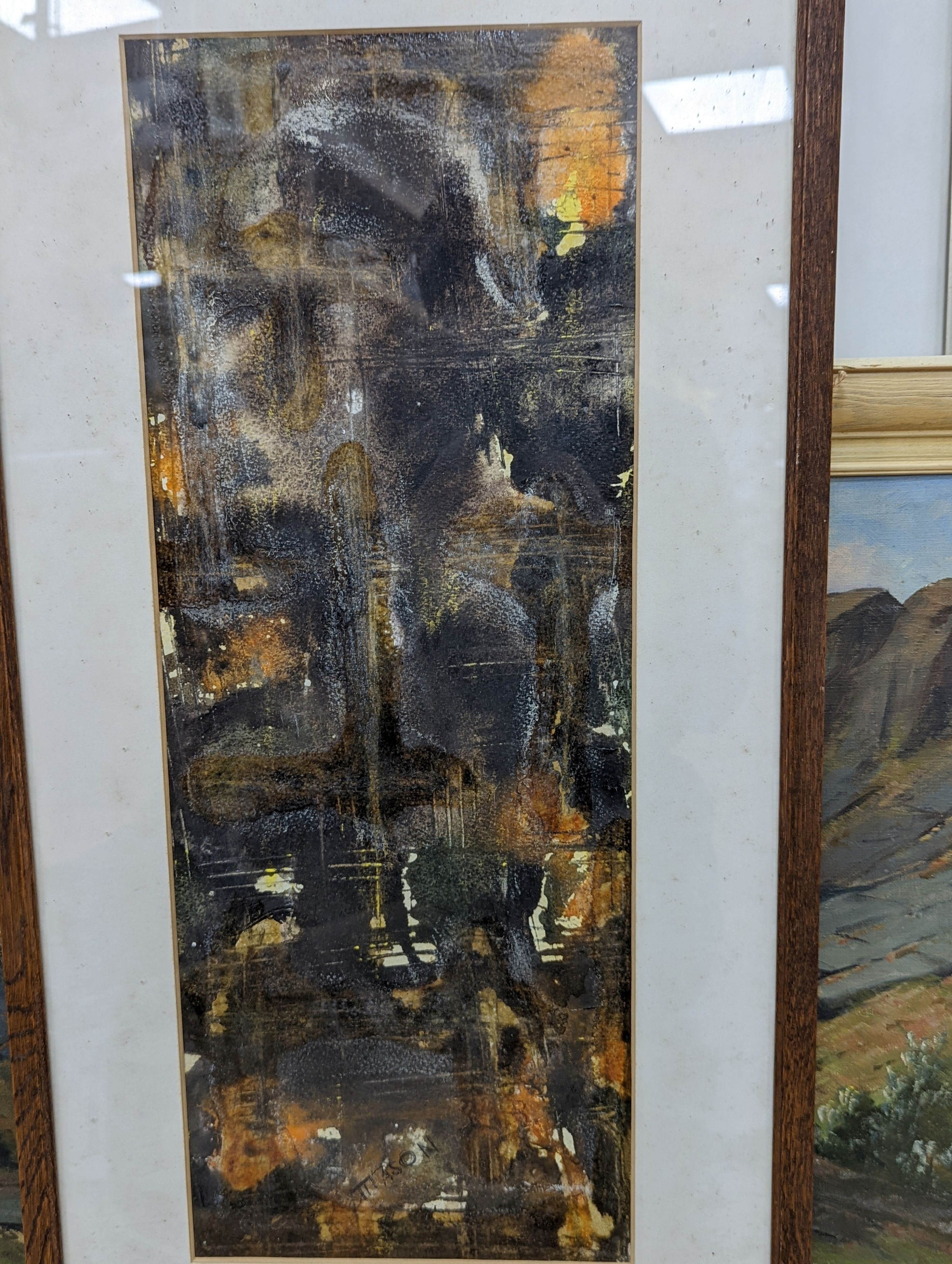 Five assorted pictures including a Richard Beer print and a modern British watercolour signed Mason